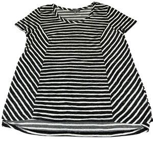 Lisa Rinna Collection Striped Top Black White Short Sleeve Tunic L